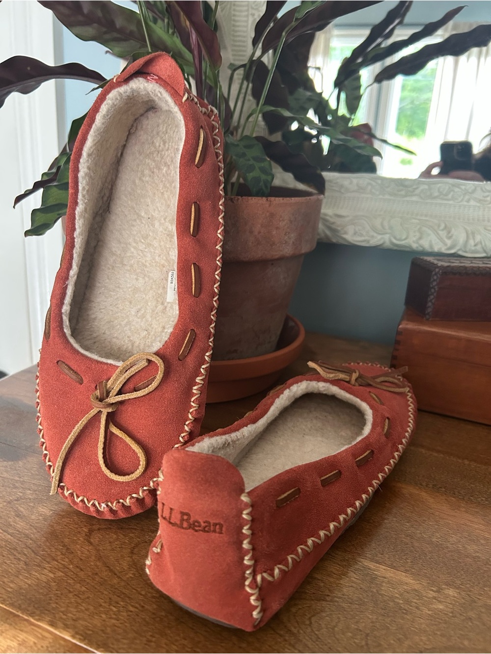 L.L. Bean Women's Rust Orange Genuine Suede Moccasin Slippers